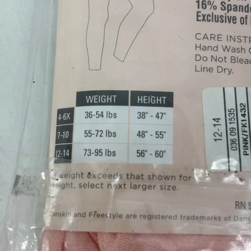 Freestyle Danskin Girls Sz 12-14 Pink Footless Tights Dance Ballet